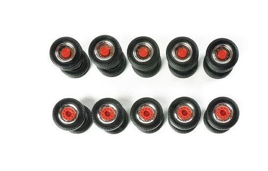HER052603 - 10 set di pneumatici per camion con cerchi a doppia girevoli - cromati e rossi - 1