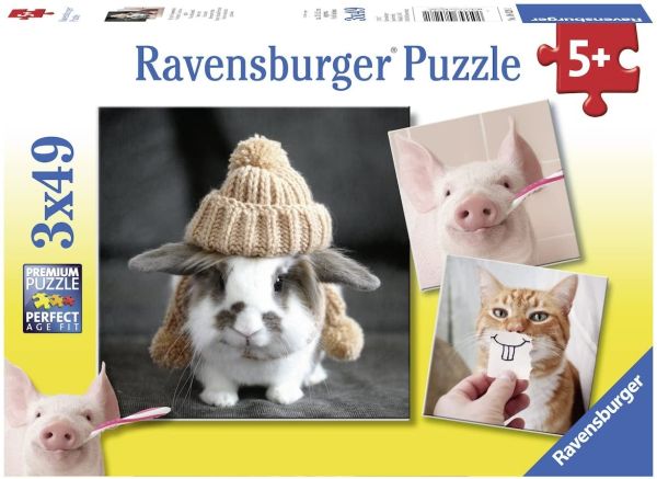 RAV080281 - 3 puzzle 49 pezzi Ritratti divertenti di animali - 1