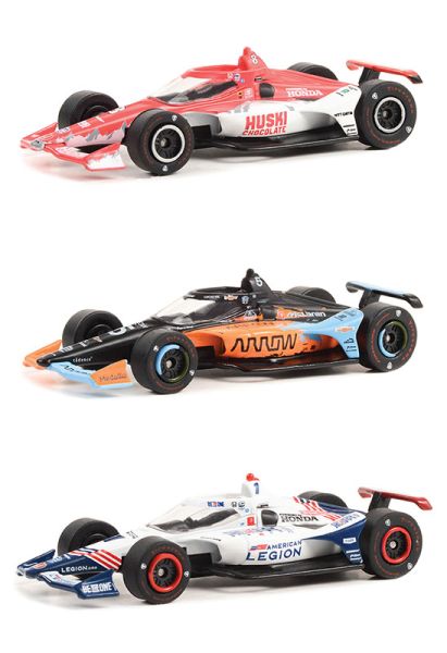 GREEN11545 - Set di 3 auto : INDIANAPOLIS 500 #8 Marcus ERICSSON - #5 Pato O'WARD - #1 Tony KANAAN - 1