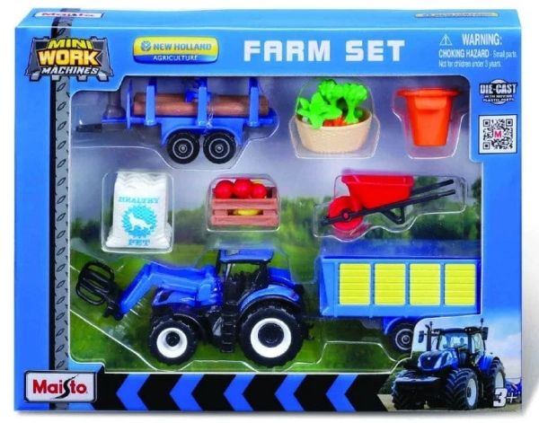 MST12564-B - Set NEW HOLLAND T7.185 HD con cargador, remolque, remolque forestal y accesorios - 1