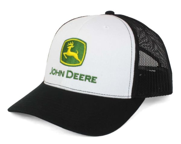 1308-3346-WHBK - Cappellino JOHN DEERE bianco e nero con parte posteriore in rete. - 1