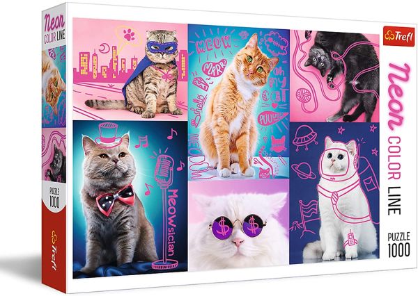 TRF10581 - Puzzle 1000 Pezzi Gatti con colore rosa neon - 1