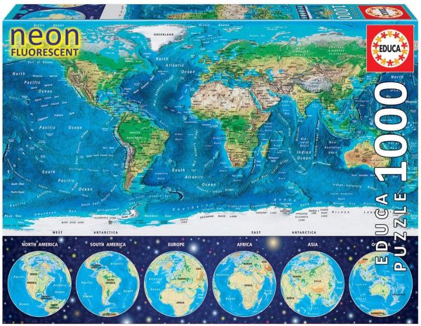 EDU16760 - Puzzle da 1000 pezzi con mappa del mondo fluorescente - 1