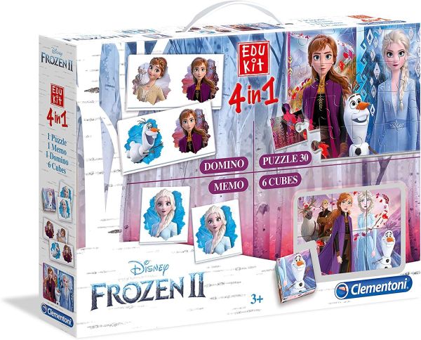 CLE18059 - EDUKIT - 4 in 1 domino memo Puzzle 30 monete e 6 cubi SNOW QUEEN 2 - 1