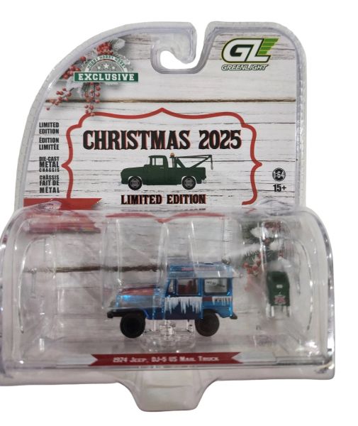 GREEN30564-D-CHROME - Jeep DJ-5 del 1974, blu cromato, furgone postale statunitense con cassetta postale, della serie Christmas Collection 2025, ancora nella confezione blister. - 1
