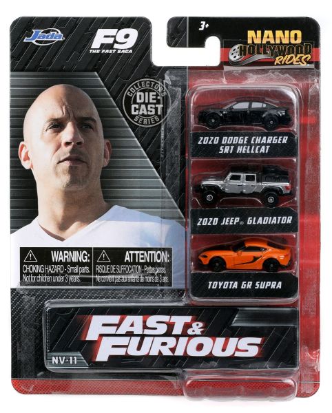 JAD32481 - 3 Nano Veicoli - DODGE Charger SRT Hellcat Nero 2020 - JEEP Gladiator Grigio 2020 - TOYOTA GR Supra Arancione - FAST and FURIOUS - 1