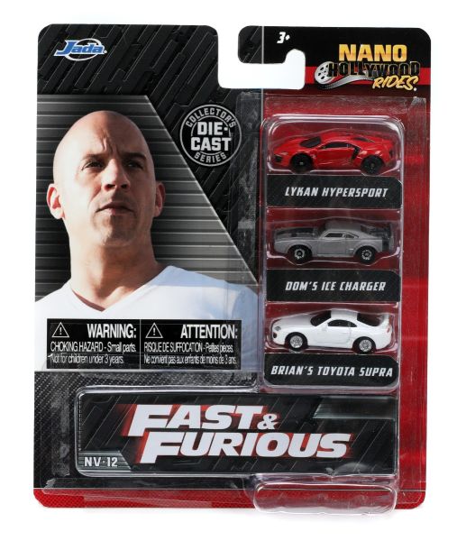 JAD32482 - 3 Nano Veicoli - HYPERSPOT Rosso Lykan - ICE Charger Grigio Dom - TOYOTA Supra Bianco Brian - FAST and FURIOUS - 1