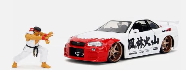JAD35114 - NISSAN Skyline GT-R R34 Bianco con figura STREET FIGHTER - 1