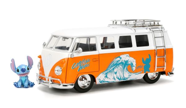 JAD36340 - VOLKSWAGEN bus 1961 arancione e bianco con figurina STICH - 1