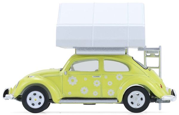 GREEN38080-A - Volkswagen Maggiolino giallo Classic Flower Power con tenda da tetto della serie The Great Outdoors, ancora nella sua confezione originale. - 1