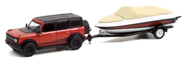 GREEN32230-D - 2021 FORD Bronco Wildtrack con rimorchio HITCH & TOW e barca in blister - 1