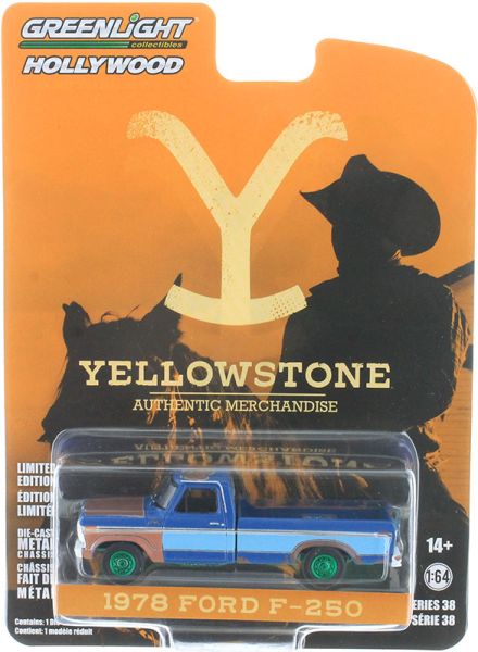 GREEN44980-E_VERT - FORD F-250 1978 Blu con cerchioni verdi della serie TV YELLOWSTONE in blister - 1