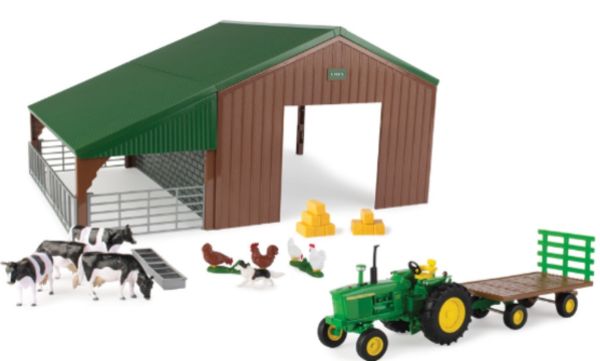 BRI47024 - Capannone con JOHN DEERE; vassoio e animali - 1