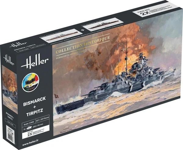 HEL55078 - Kit di partenza con vernice e accessori - Doppio set BISMARCK e TIRPITZ - Collezione storica da assemblare - 1