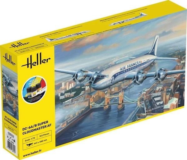 HEL56315 - Kit di avviamento con vernice e accessori - DOUGLAS DC6 Super Cloudmaster AIR France da assemblare - 1