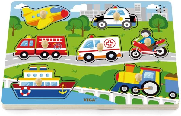VIG51274 - puzzle sonoro di 7 pezzi - veicoli di legno - 1