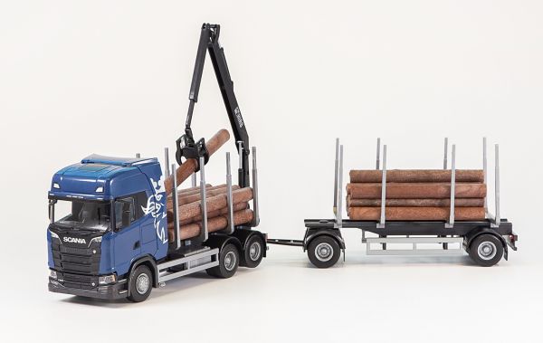 EMEK70674 - Autocarro SCANIA S730 6x4 blu con rimorchio per trasporto legname a 1+1 assi - 1