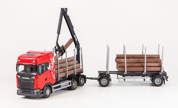 EMEK70675 - Autocarro SCANIA S730 6x4 rosso con rimorchio per trasporto legname a 1+1 assi - 1