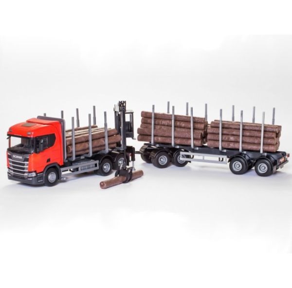 EMEK71605 - SCANIA R450 6x4 rosso con gru di carico e rimorchio per il trasporto del legno - 1