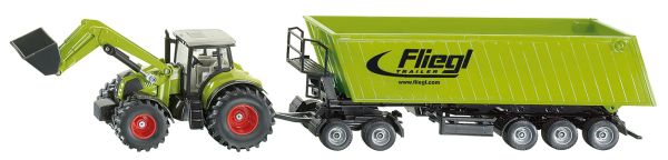 SIK1949 - CLAAS AXION con caricatore e FLIEGL 3 Assi con carrello 2 Assi Ech:1/50 - 1