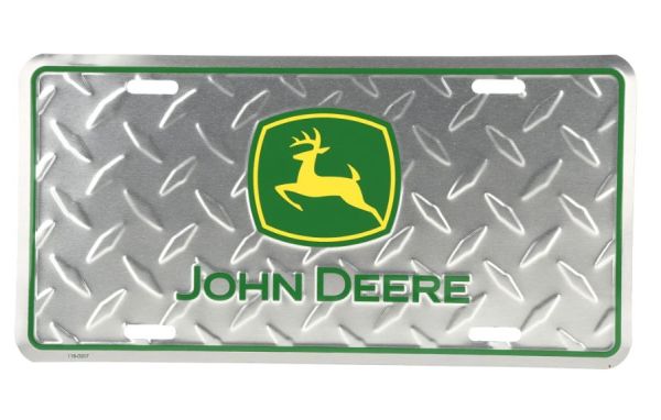 97047 - Targa in metallo cromato con logo JOHN DEERE - 15x30 cm - 1
