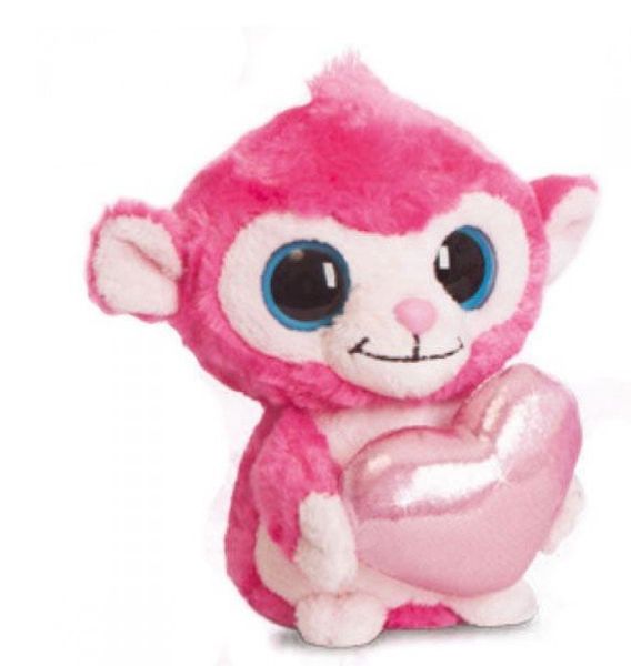 AUR73771 - Peluche scimmia rosa con cuore 13 cm - 1