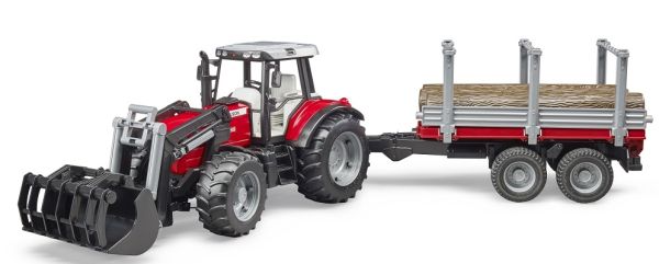 BRU2046 - MASSEY FERGUSON 7480 con caricatore di legna e rimorchio - 1
