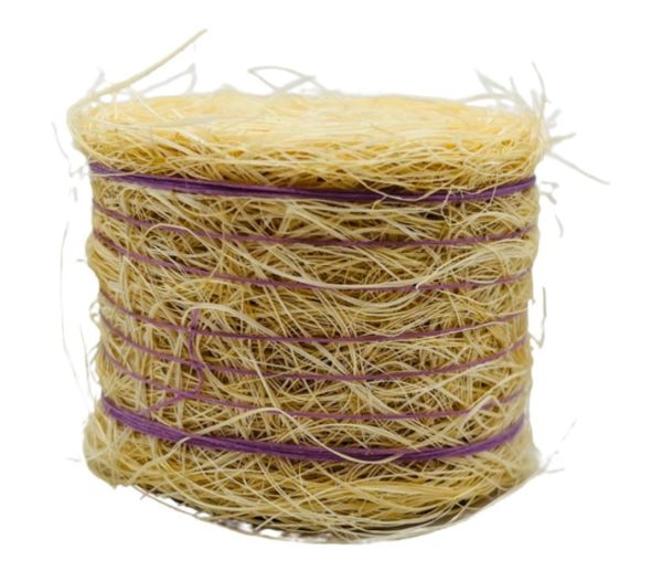 CW0273 - Balla di paglia rotonda con spago viola - Diametro: 4,8 cm x Larghezza: 3,6 cm - 1