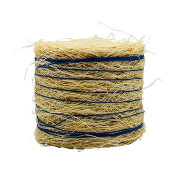 CW0282 - Balla di paglia rotonda con spago blu - Diametro: 3,7 x 4,4 cm - 1