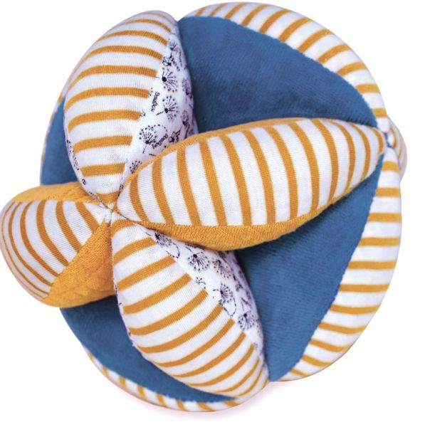DC3846-01 - POLLINE L'ABEILLE BIO - Palline avvincenti con sonagli senape e strisce blu - 1