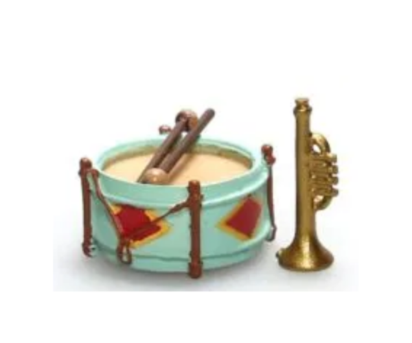 AKI0264 - Tamburo e tromba in miniatura per la casa delle bambole - 1