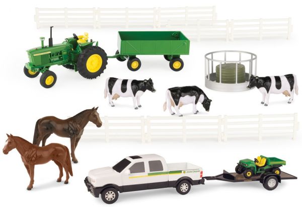 ERT46683 - Set fattoria con trattore JOHN DEERE; accessori per il pick-up e animali - 1