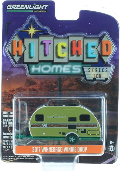 GREEN34100-CVERT - WINNEBAGO Winnie Drop 2017 caravan 1 asse cerchi verde e bianco verde serie Hitchead versione metallo verde venduto in blister - 1
