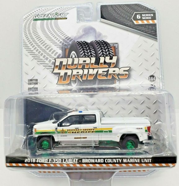 GREEN46060-CVERT - Pick-up FORD F-3500 Lariat doppia cabina 2018 Broward County Marine Unit cerchi verdi Dually Driver Series Versione Green Metal venduta in blister - 1
