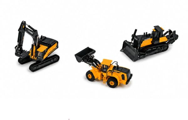 HYU18-1009 - Set di 3 veicoli da costruzione: escavatore HYUNDAI HX520AL, pala caricatrice e bulldozer HYUNDAI HL980A - 1