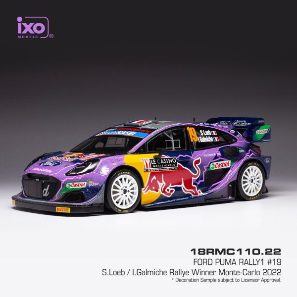 IXO18RMC110.22 - FORD PUMA RALLY 1 #19 LOEB/GALMICHE WRC2 RALLYE MONTE CARLO 2022 viola - 1