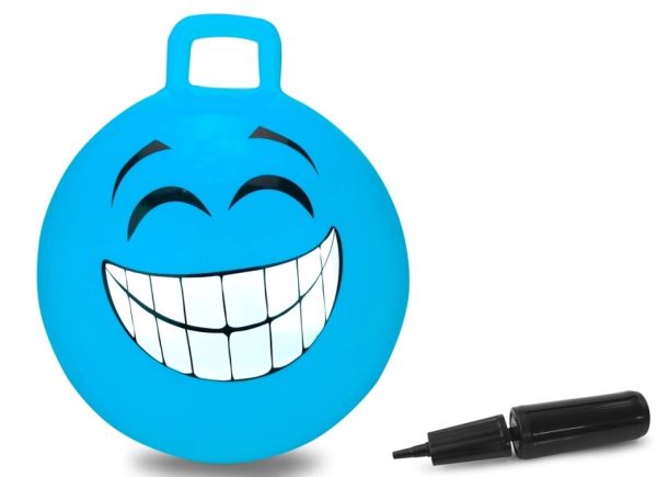 JAM460458 - Sfera rimbalzante di smiley blu con pompa - 1