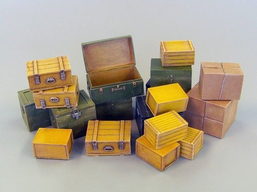 PLS452 - 19 piccole casse di trasporto in miniatura da assemblare e dipingere - 1