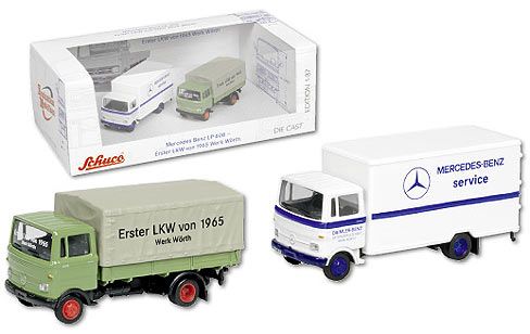 SCH22541 - 2 camion MERCEDES 4X2 1 telone Erster LKW e una carrozzeria rigida di servizio Mercedes Benz - 1