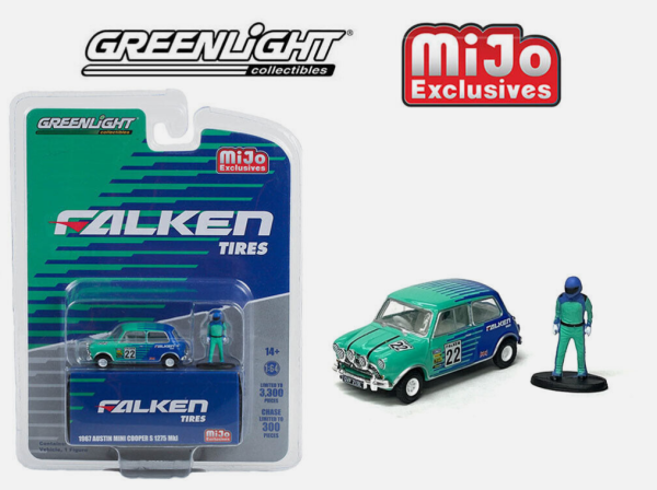 GREEN51454 - AUSTIN Mini cooper S 1275 del 1967 #22 - Falken tires - figurina inclusa - 1