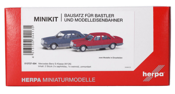 HER013727-004 - MERCEDES BENZ Classe S W126 blu e rossa - 2 pezzi da assemblare - 1