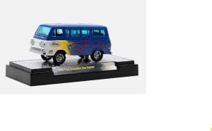 M2M-31600-GS14 - Furgone Ford Econoline del 1965, colore blu Gasser con fiamme, ancora nella confezione blister.