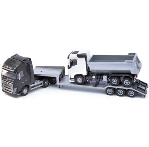 EMEK33713 - VOLVO FH16 6x4 nero con portamacchine a 3 assi e camion ribaltabile 6x4