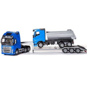 EMEK33714 - VOLVO FH16 6x4 blu con portamacchine a 3 assi e camion ribaltabile 6x4
