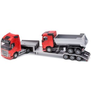 EMEK33715 - VOLVO FH16 6x4 rosso con portamacchine a 3 assi e camion ribaltabile 6x4