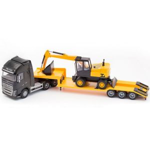 EMEK33753 - VOLVO FH16 6x4 nero con portamacchine a 3 assi e escavatore LANNEN