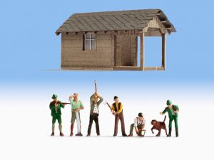 NOC12046 - Set da lavoro forestale con cabina 6 personaggi e un cane
