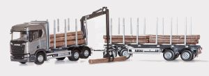 EMEK70683 - SCANIA R730 6x4 grigio con Dolly e rimorchio 2 assi per trasporto legno
