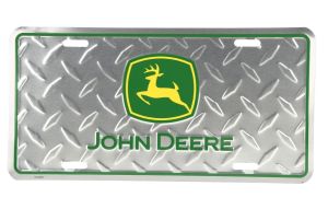97047 - Targa in metallo cromato con logo JOHN DEERE - 15x30 cm