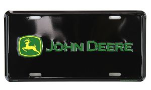 97058-DEERE - Insegna in metallo nero con logo JOHN DEERE - 15x30 cm